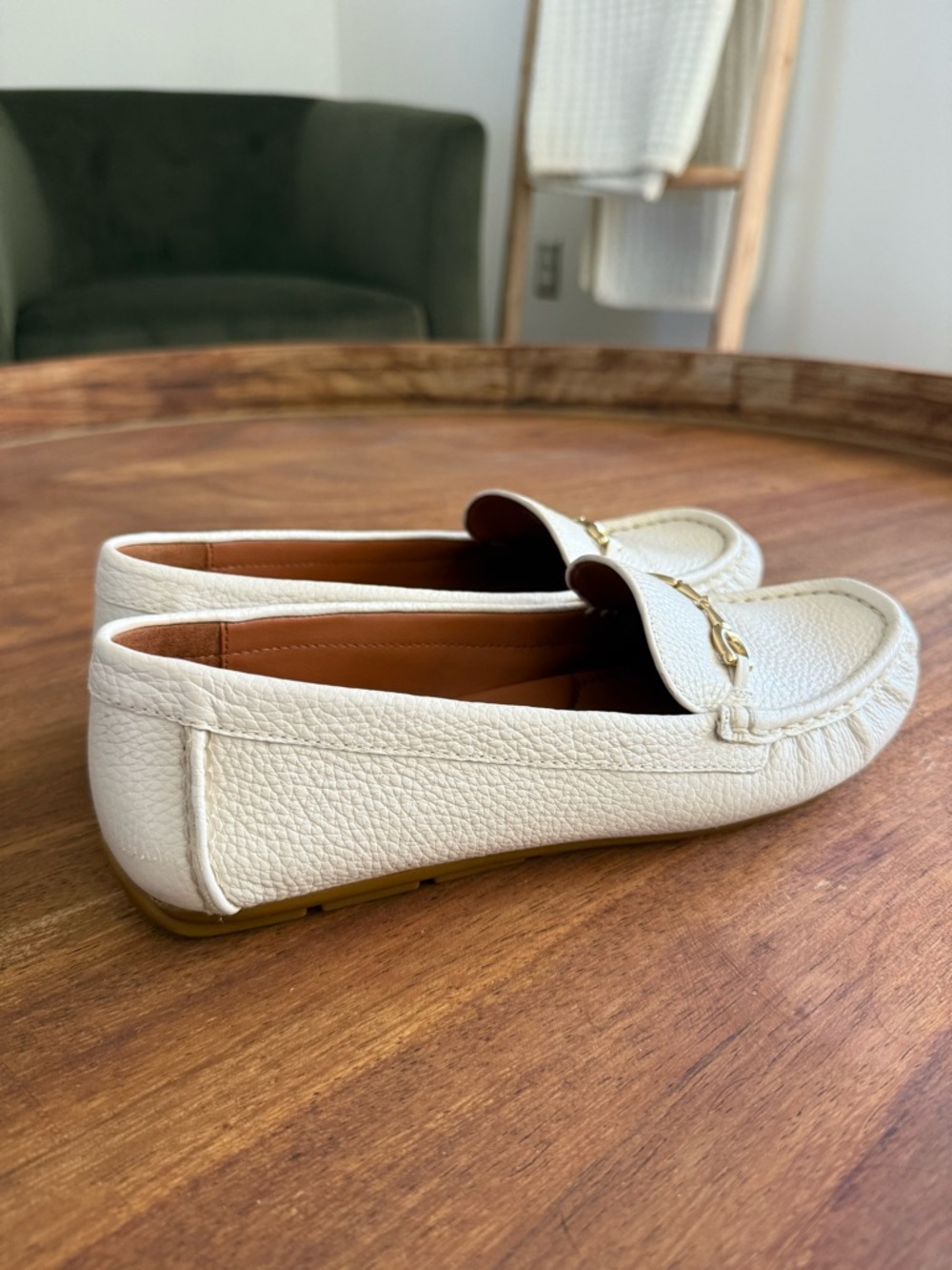 Women’s White Leather Horsebit Loafers - Picture 2 of 5